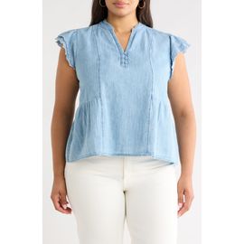 caslon(r) caslon(r) Ruffle Eyelet Chambray Popover Top