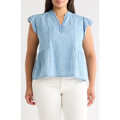 caslon(r) caslon(r) Ruffle Eyelet Chambray Popover Top