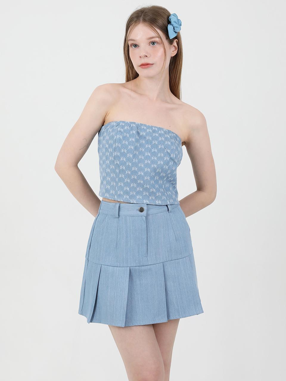 CATTLINE Denim Ribbon Crop Top Light Blue