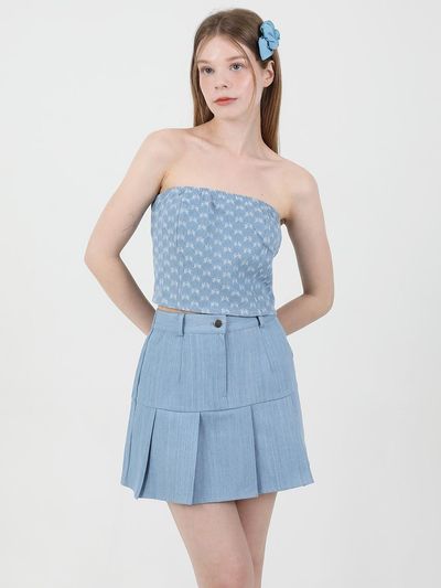 CATTLINE Denim Ribbon Crop Top Light Blue