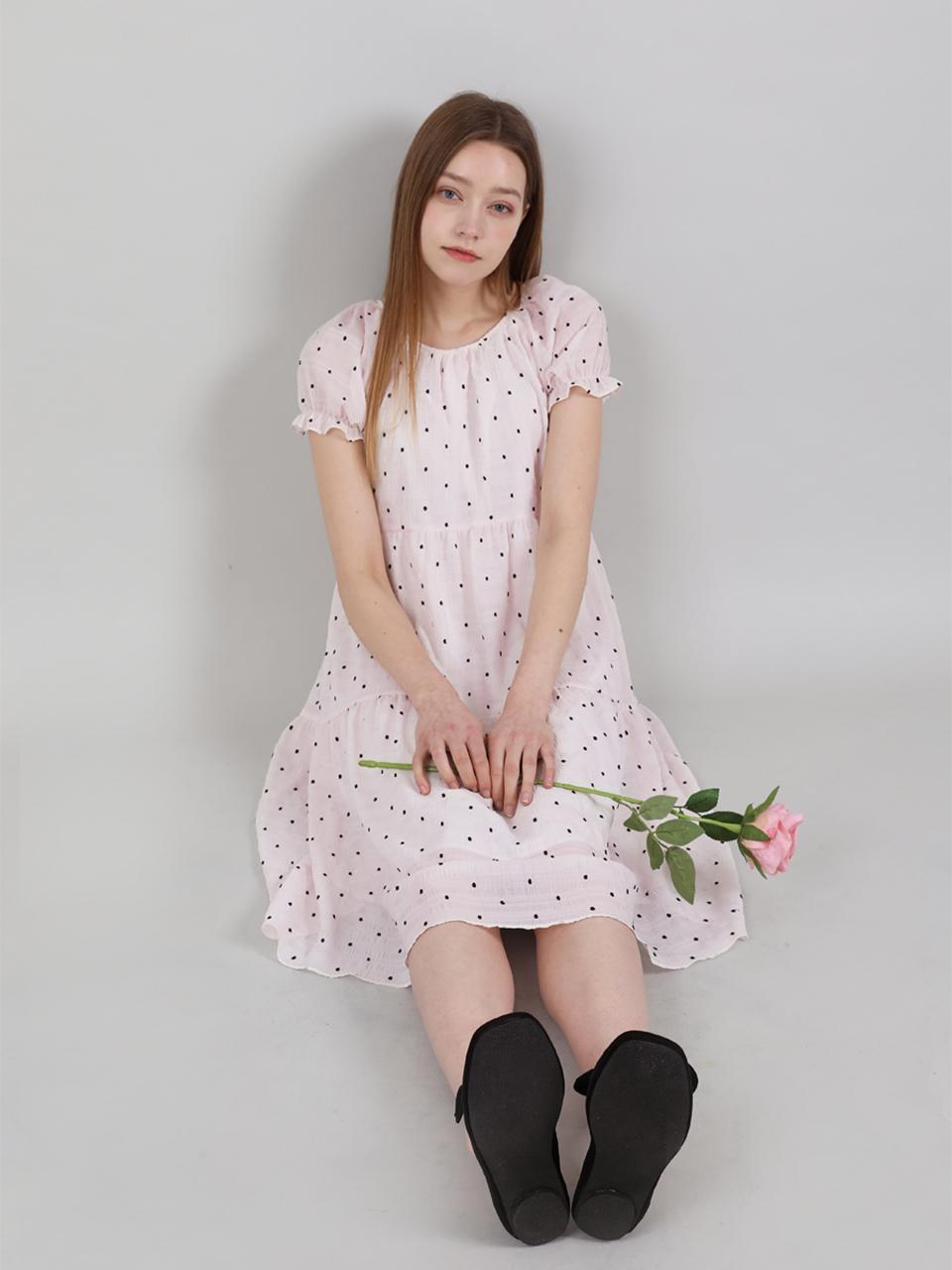 CATTLINE Dot Shirring Long Onepiece