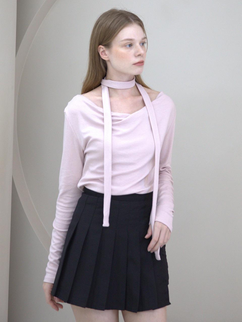 CATTLINE Drape Shirring Muffler T - shirt Pink