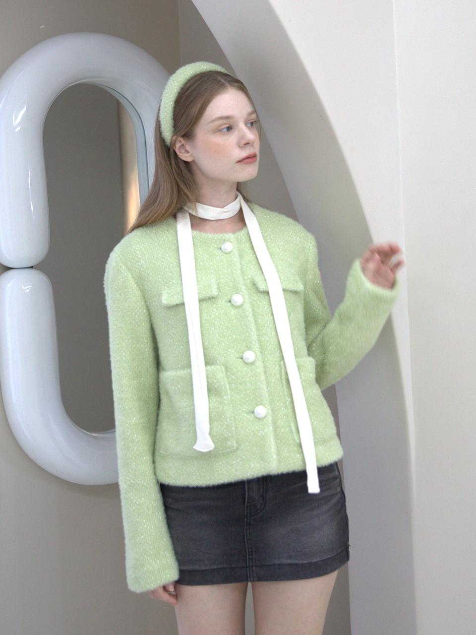 CATTLINE Feminine Pearl Fur Jacket green