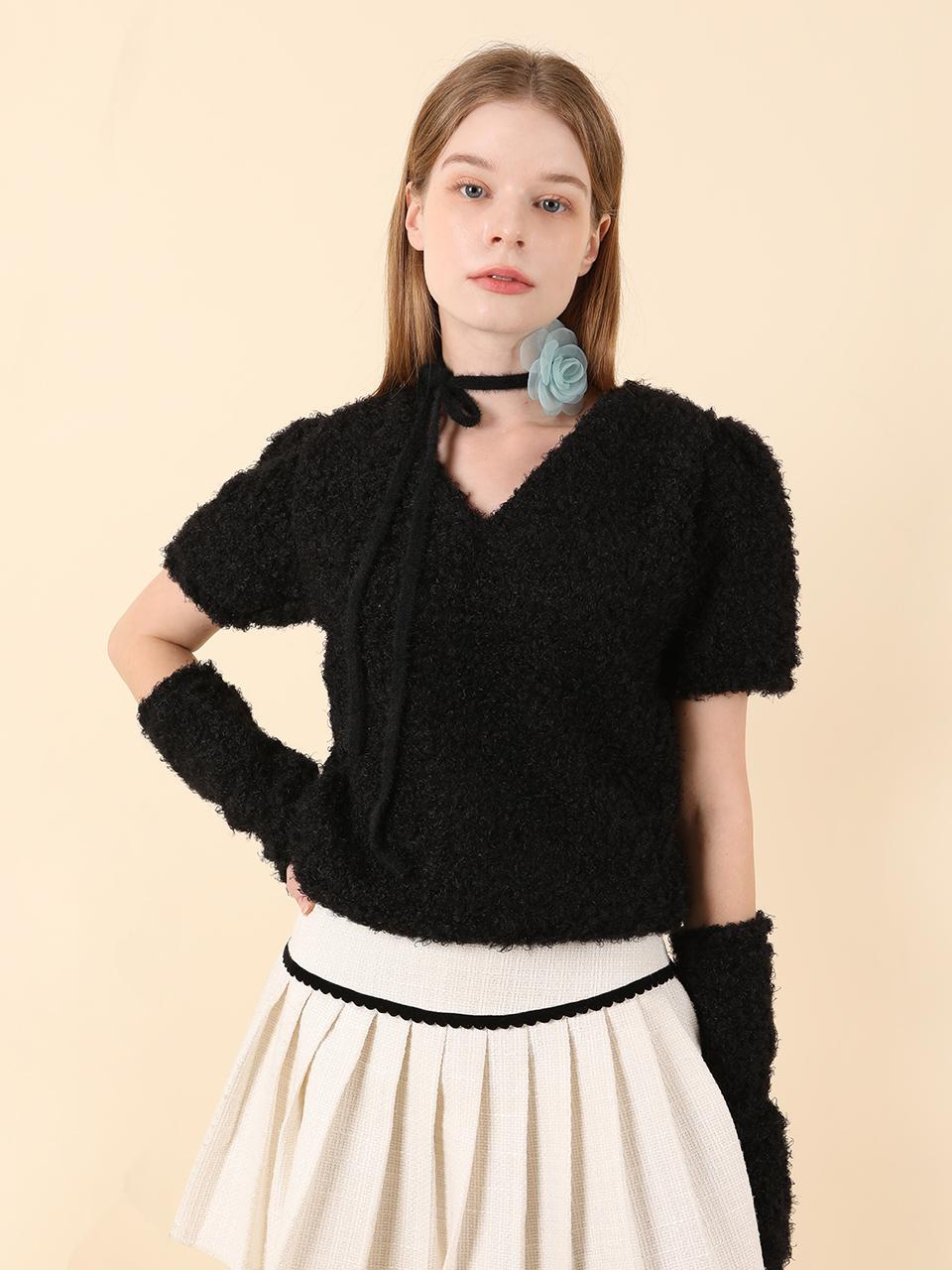 CATTLINE Feminine Puff Knit Warmer Set (Black)