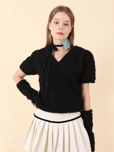CATTLINE Feminine Puff Knit Warmer Set (Black)