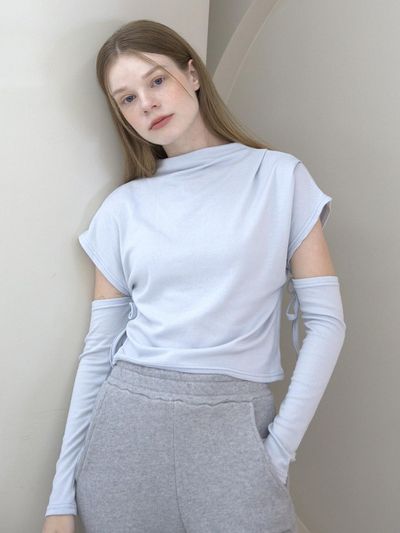 CATTLINE Half Neck Cut out T shirt Sky Blue