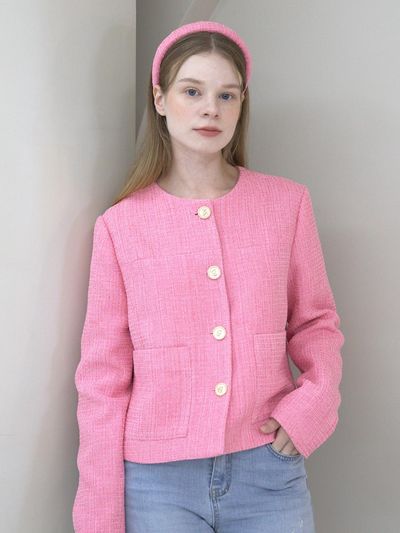 CATTLINE Pink Tweed Button Jacket