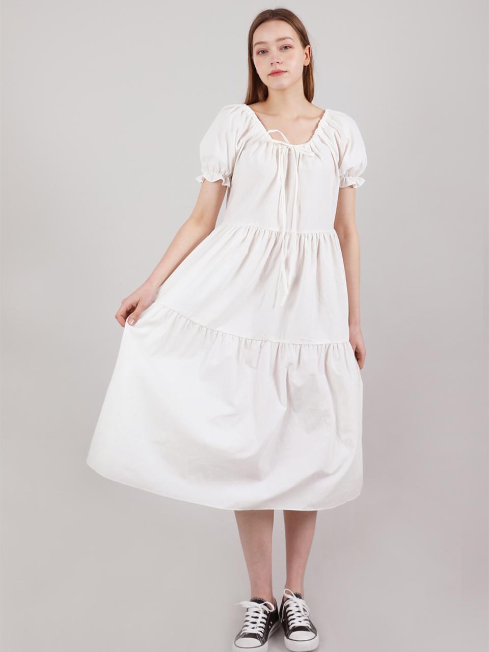 CATTLINE Romantic Shirring Long Onepiece (Ivory)