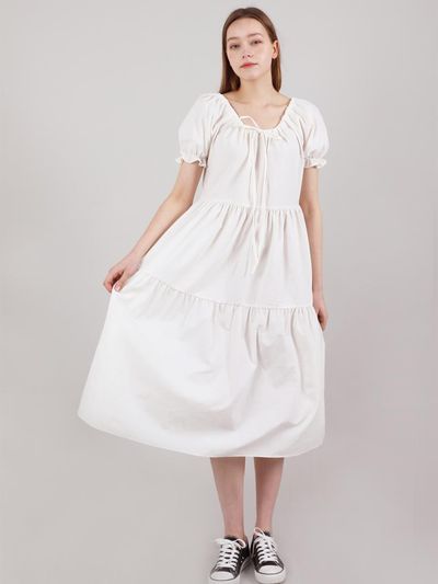 CATTLINE Romantic Shirring Long Onepiece (Ivory)