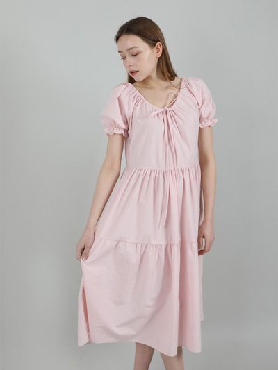 CATTLINE Romantic Shirring Long Onepiece (Pink)
