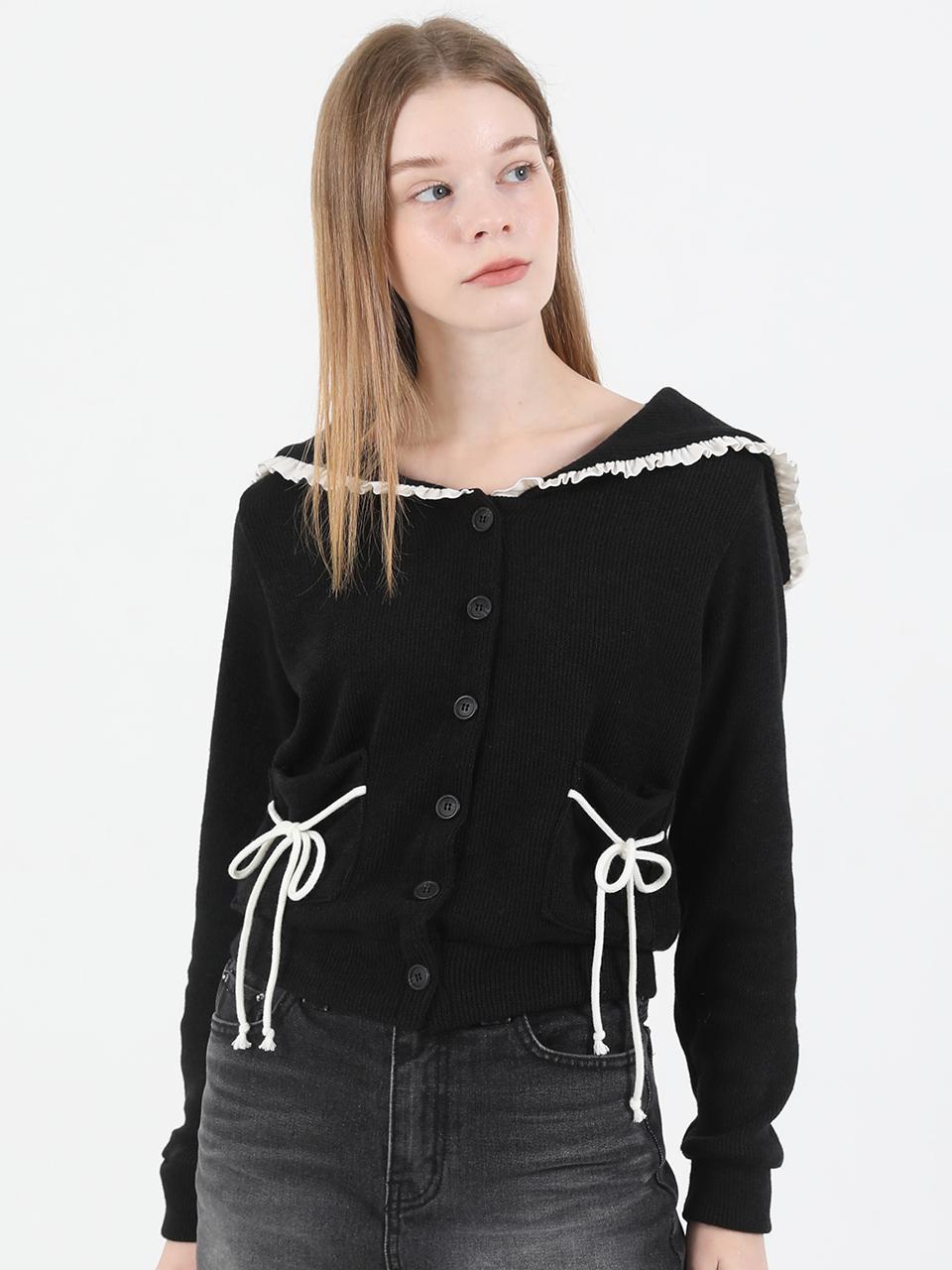 CATTLINE Sailor Collar Ribbon Knit Cardigan