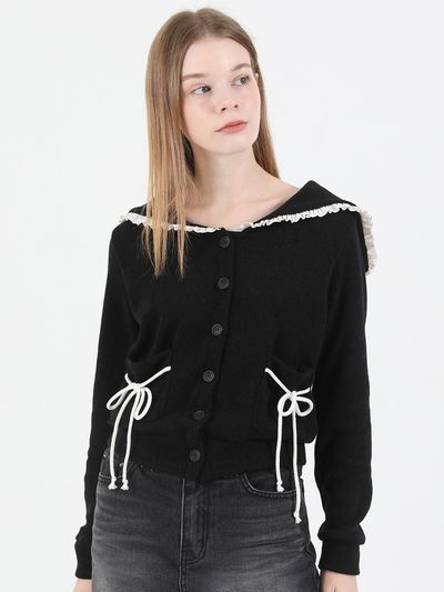 CATTLINE Sailor Collar Ribbon Knit Cardigan