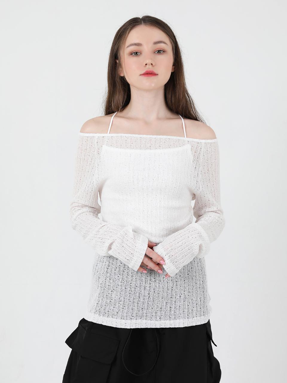 CATTLINE See Throught Back Slit Long Sleeve Knit (White)
