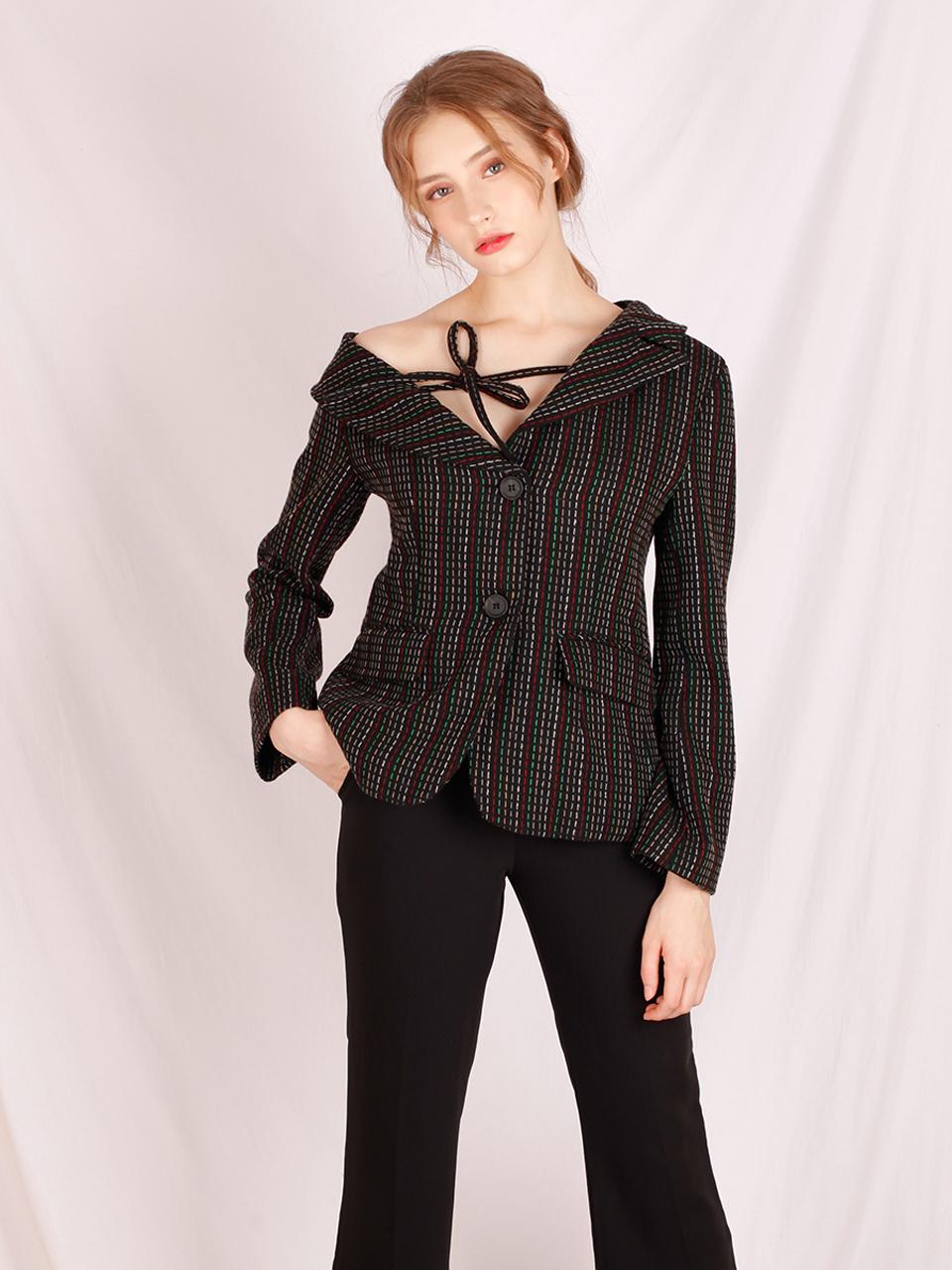 CATTLINE stripe offshoulder jacket