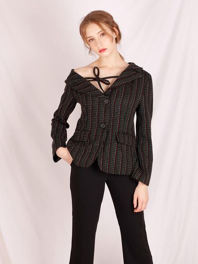 CATTLINE stripe offshoulder jacket