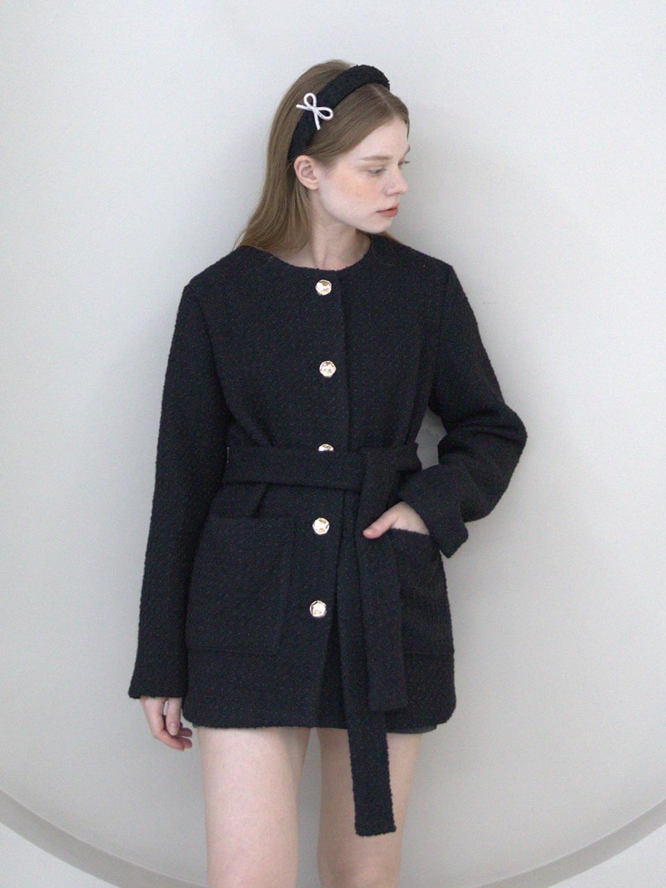 CATTLINE Tweed Wool Belt Jacket
