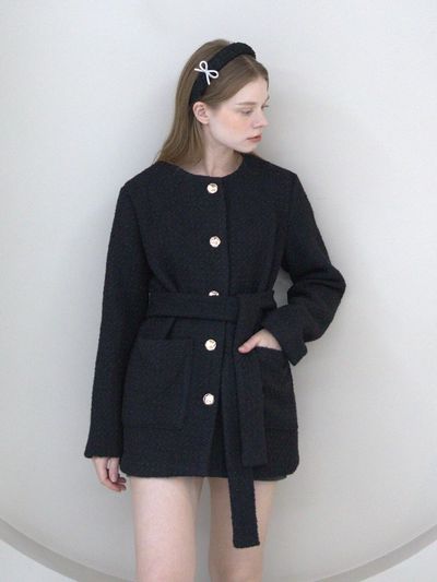 CATTLINE Tweed Wool Belt Jacket