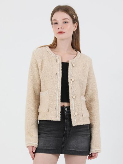 CATTLINE Tweed Wool Fur Jacket (Beige)