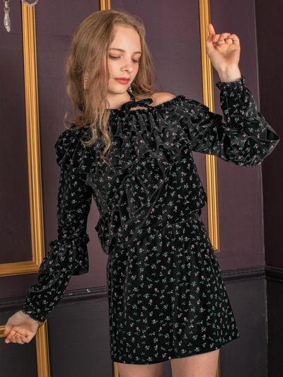 CATTLINE Velvet Flower Romantic Skirt