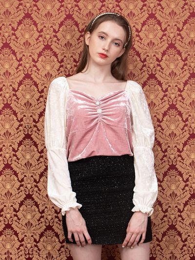 CATTLINE velvet sha blouse pink