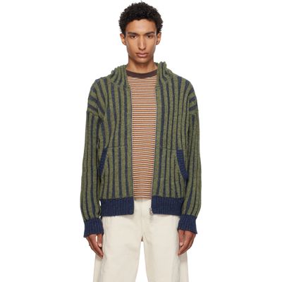 Cawley Cawley Green & Navy Ribbed Zip-Up Hoodie