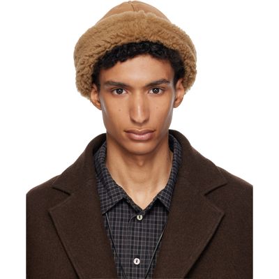 Cawley Cawley Tan Suede Back Curly Hair Sheepskin Beanie