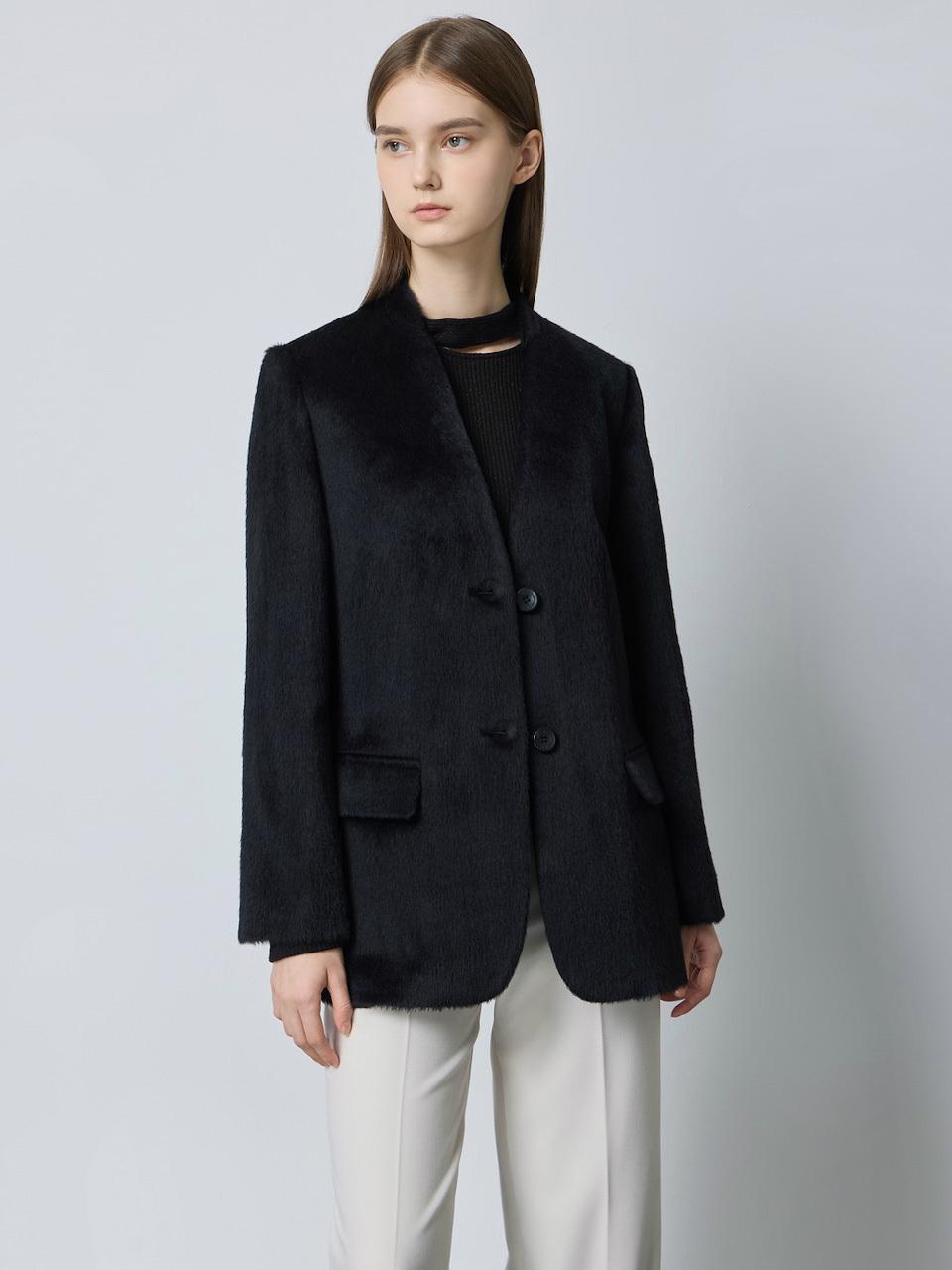 CC collect Alpaca Blend Single V-Neck Jacket BK_C244MSF039