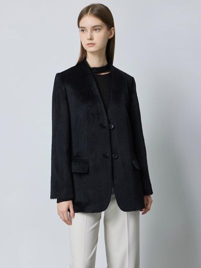 CC collect Alpaca Blend Single V-Neck Jacket BK_C244MSF039