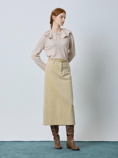 CC collect Belted Corduroy Long Skirt LE_C244MSD037