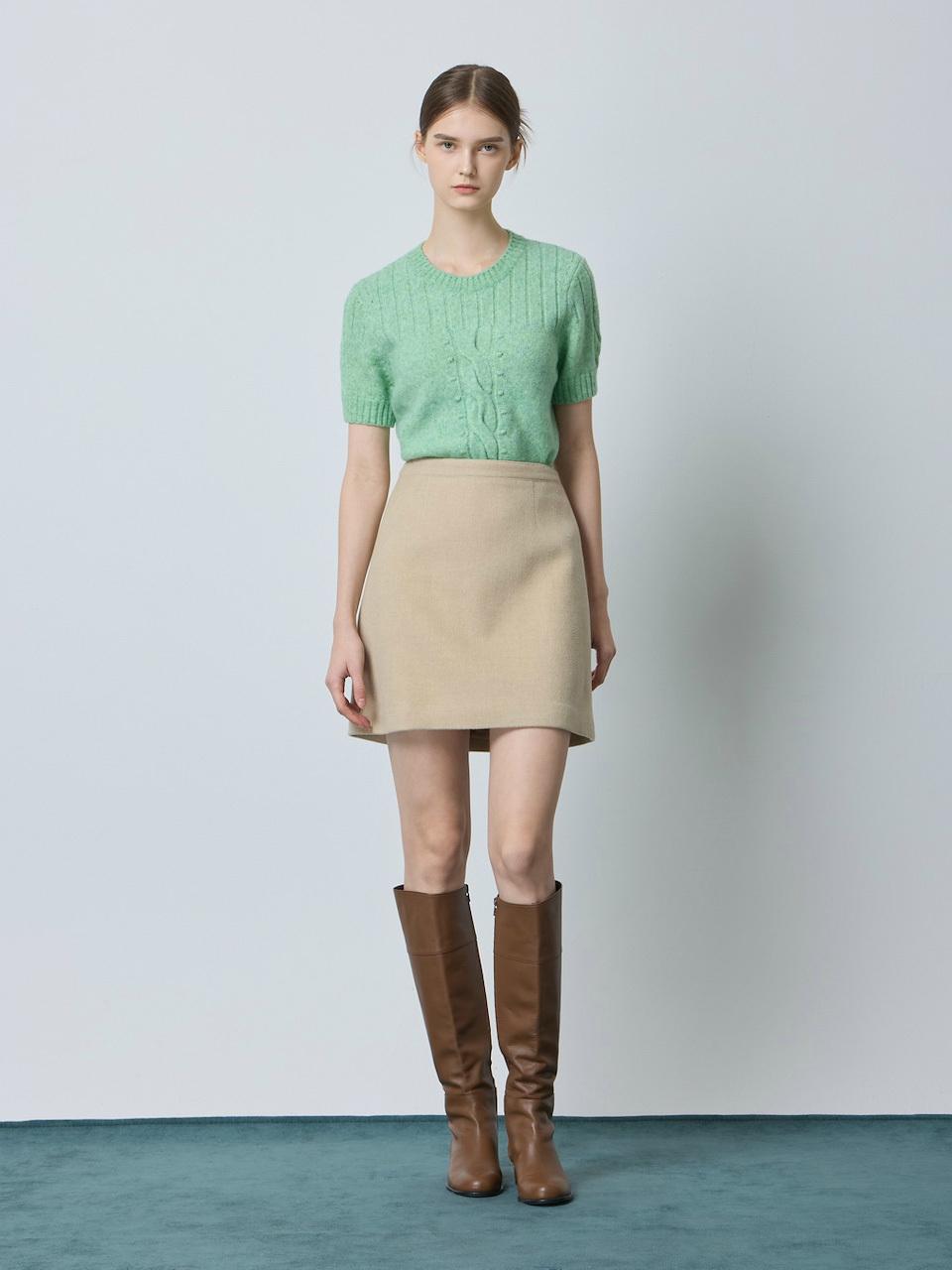 CC collect Cashmere Blend Semi A-line Mini Skirt [Beige] (BE_C244MSD001)
