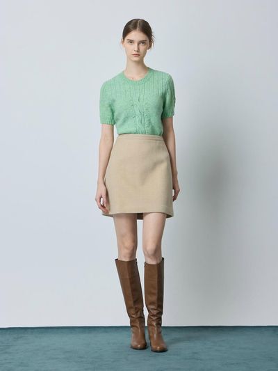 CC collect Cashmere Blend Semi A-line Mini Skirt [Beige] (BE_C244MSD001)