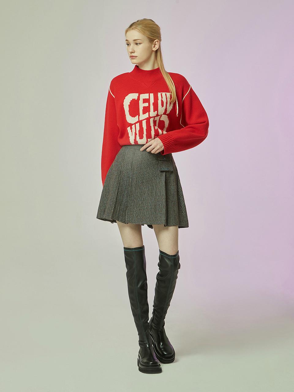 CC collect Check Pattern Mini Pleated Skirt (Brown)