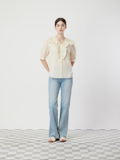 CC collect Crinkle Cotton Ruffle Blouse [IV] (C252MSC051)