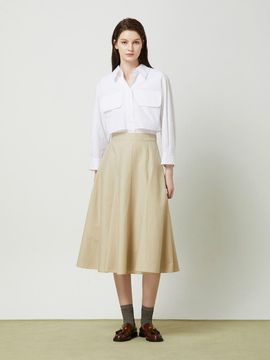 CC collect Embroidered Lettering Banded Flare Skirt - Beige