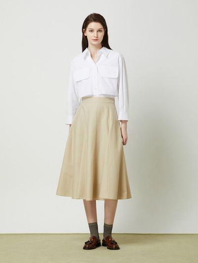 CC collect Embroidered Lettering Banded Flare Skirt - Beige
