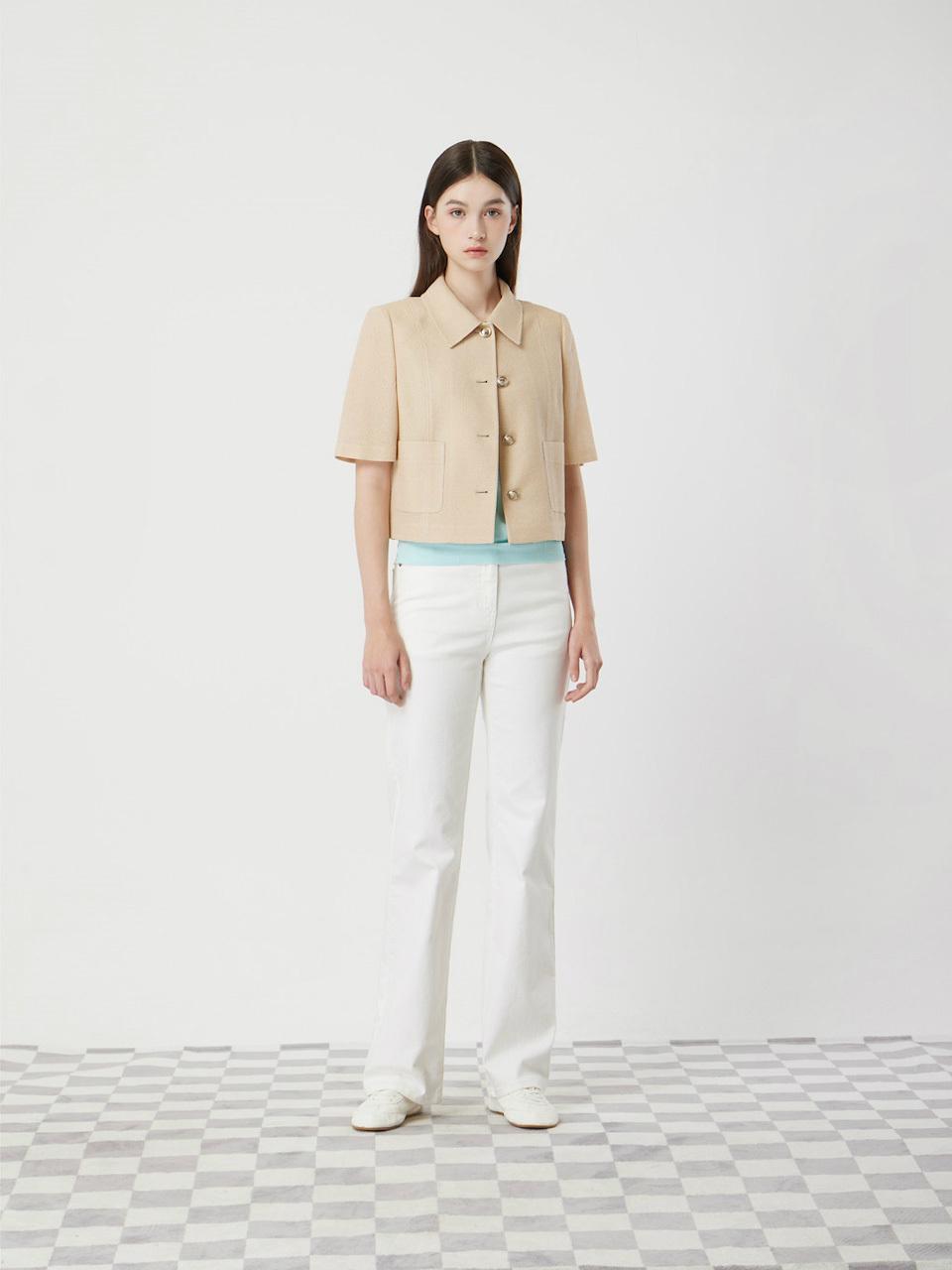 CC collect Half-sleeve Tweed Collar Jacket [BE] (C252MSF035)