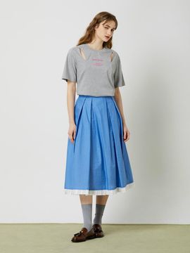 CC collect Hem Contrast Pleated Flare Skirt - Blue