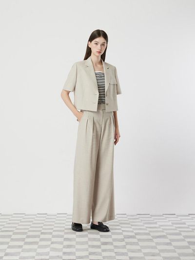 CC collect Linen Blend Double-Pleated Wide Trousers (LE C252MSA233)
