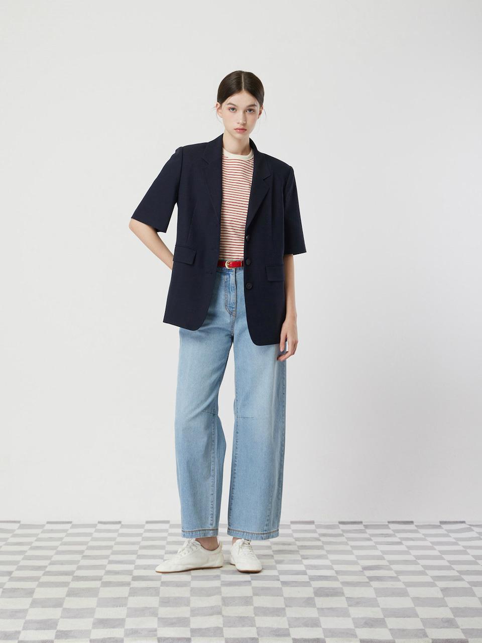 CC collect Linen Blend Half-Sleeve Single Blazer (DN C252MSF136)