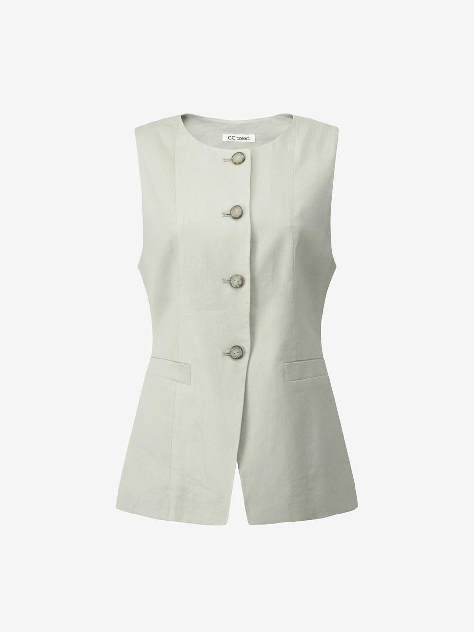 CC collect Linen Blend Round Neck Vest Blouse (MT C252MSB032)