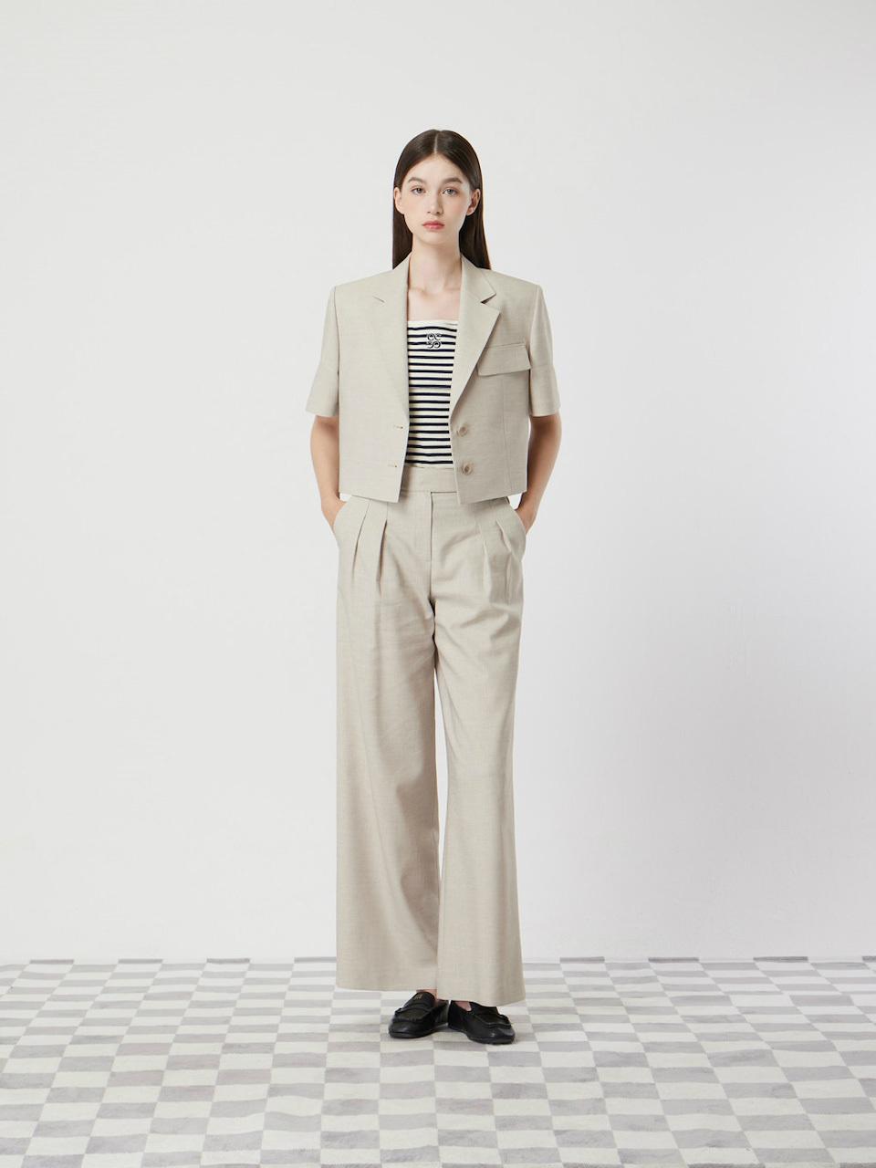 CC collect Linen Blend Single Cropped Blazer (LE C252MSF233)