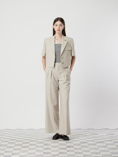 CC collect Linen Blend Single Cropped Blazer (LE C252MSF233)