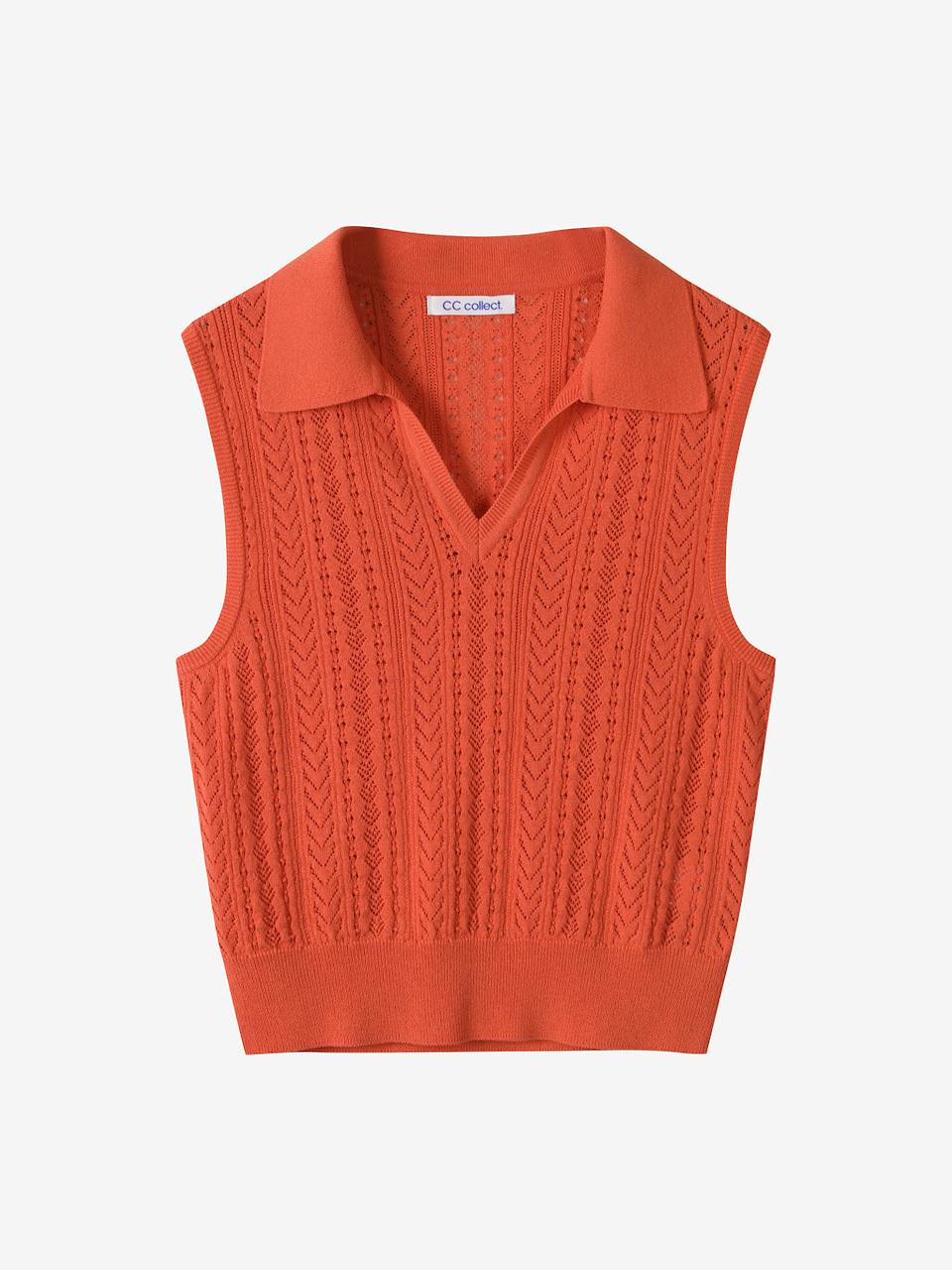 CC collect Notch Neck Collar Knit Vest Sweater (C252KSB031) [Red]
