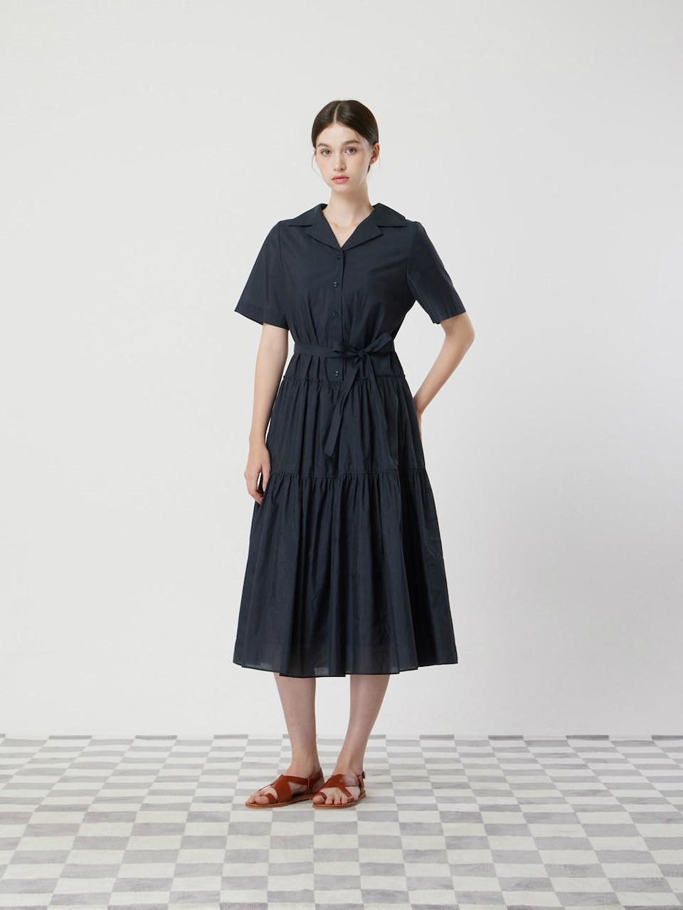 CC collect Open Collar Shirring Flare Dress [NY] (C252MSE133)