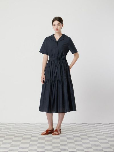 CC collect Open Collar Shirring Flare Dress [NY] (C252MSE133)