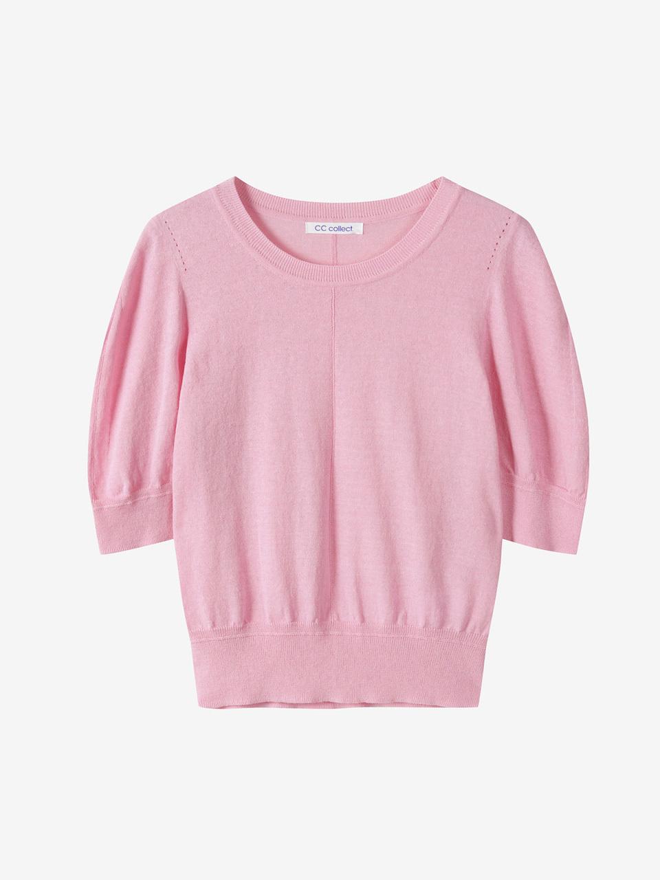 CC collect Puff Sleeve Knit Pullover Sweater (C252KSK038) [Pink]