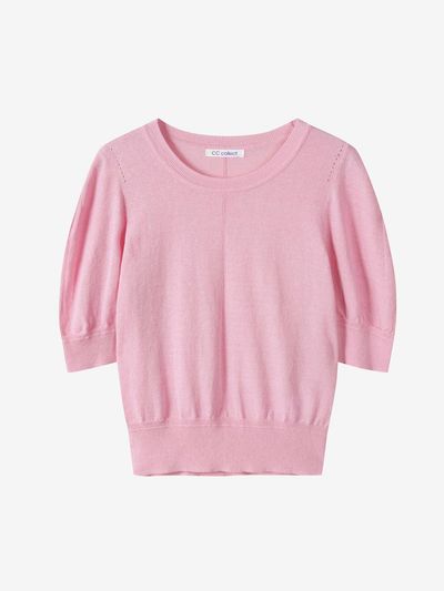CC collect Puff Sleeve Knit Pullover Sweater (C252KSK038) [Pink]