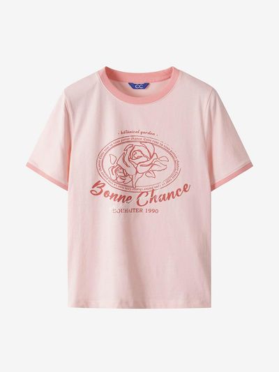 CC collect Rose Print Ringer T-shirt [PK] (C252PSM333)