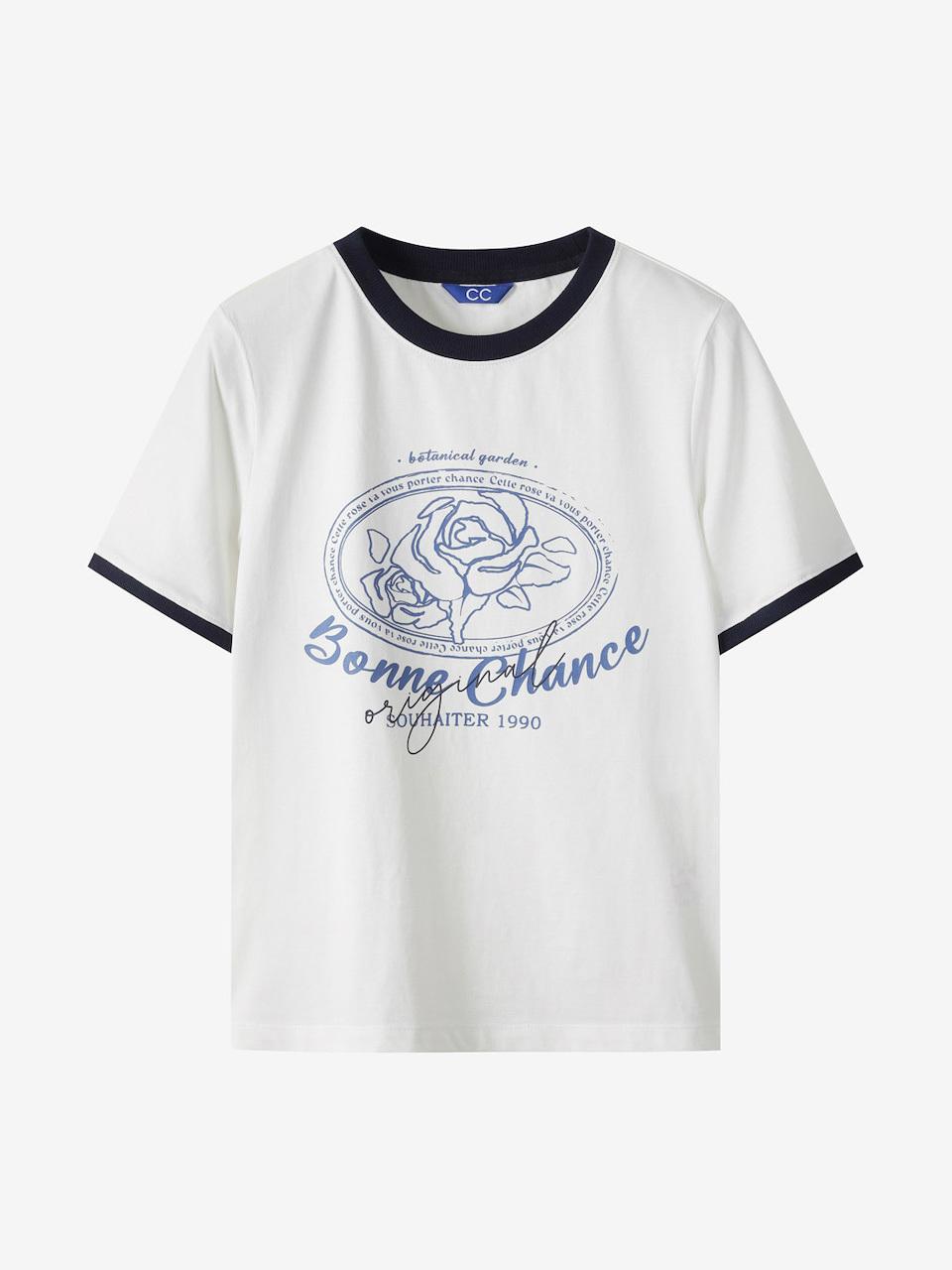 CC collect Rose Printing Ringer T-shirt [WH] (C252PSM333)