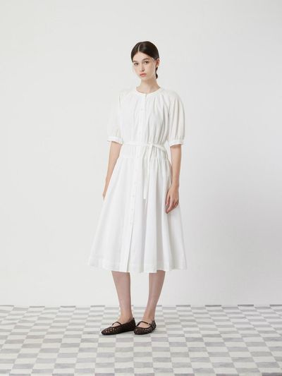 CC collect Round Neck Shirring Flare Dress [WH] (C252MSE032)